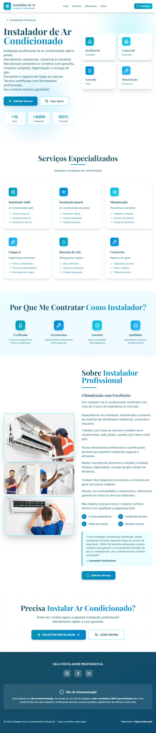 criar site para instalador de ar condicionado