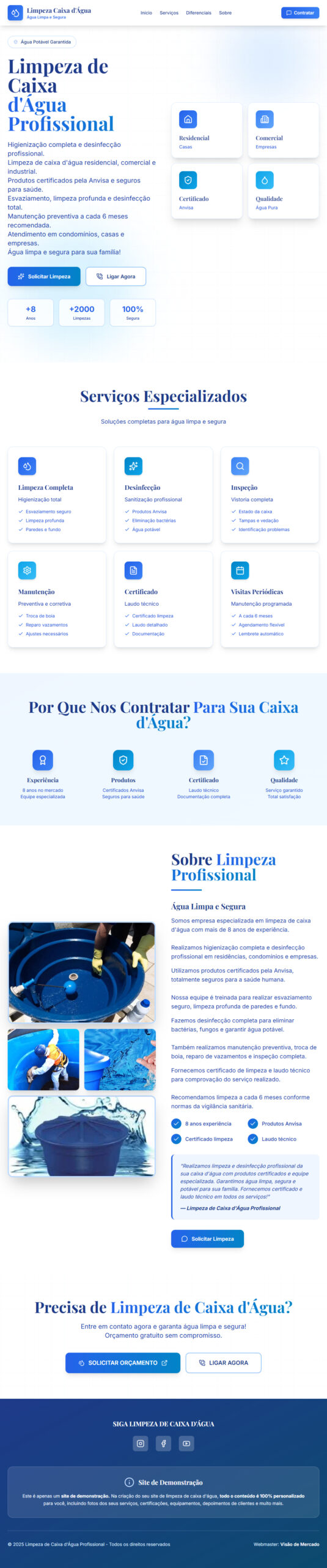 criar site para limpeza de caixa de agua